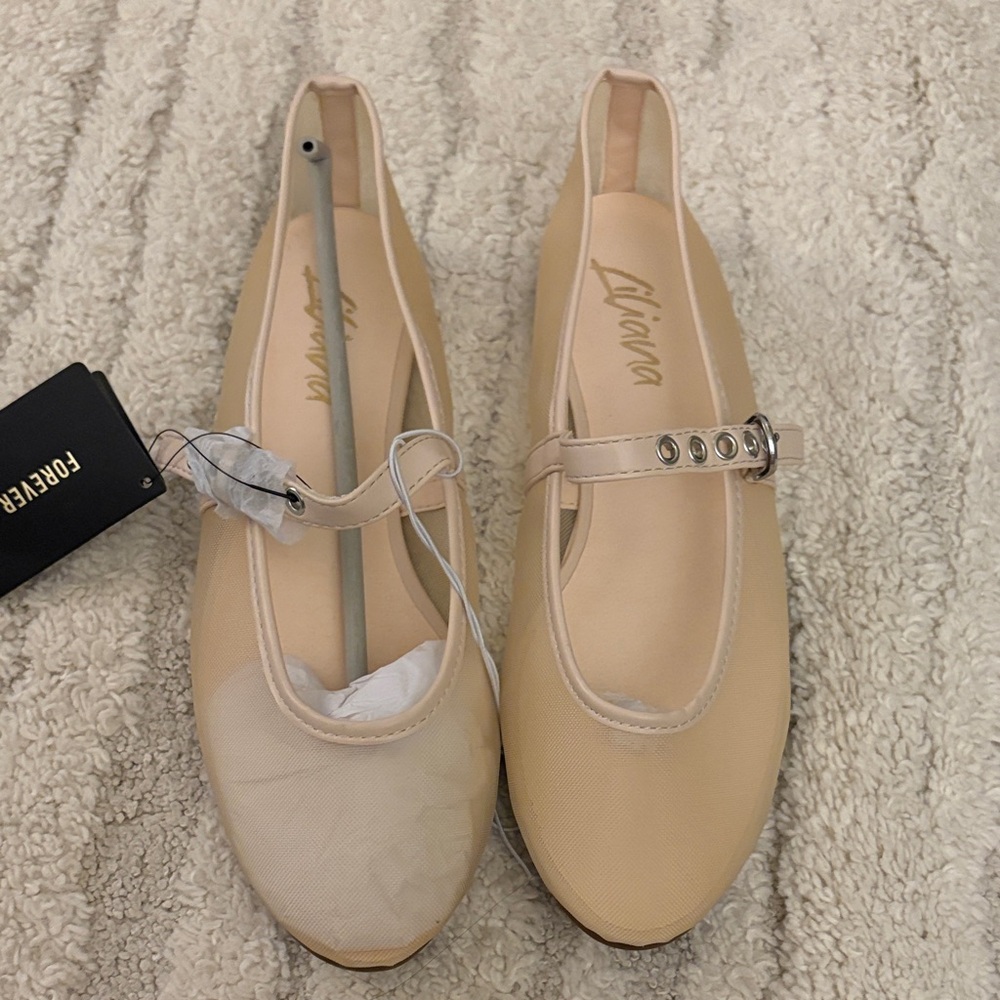 Forever 21 Cream Flats with Strap Detail